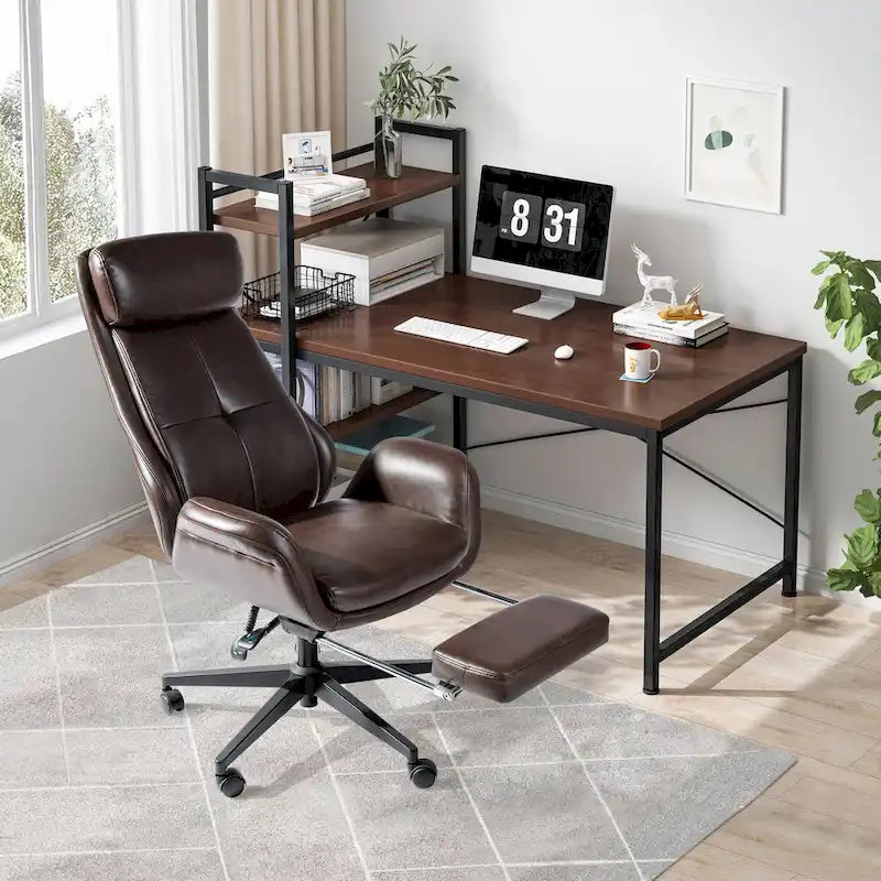 Chaise de bureau ergonomique inclinable et pivotante avec repose-pieds et accoudoirs