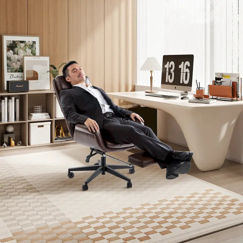 Chaise de bureau ergonomique inclinable et pivotante avec repose-pieds et accoudoirs