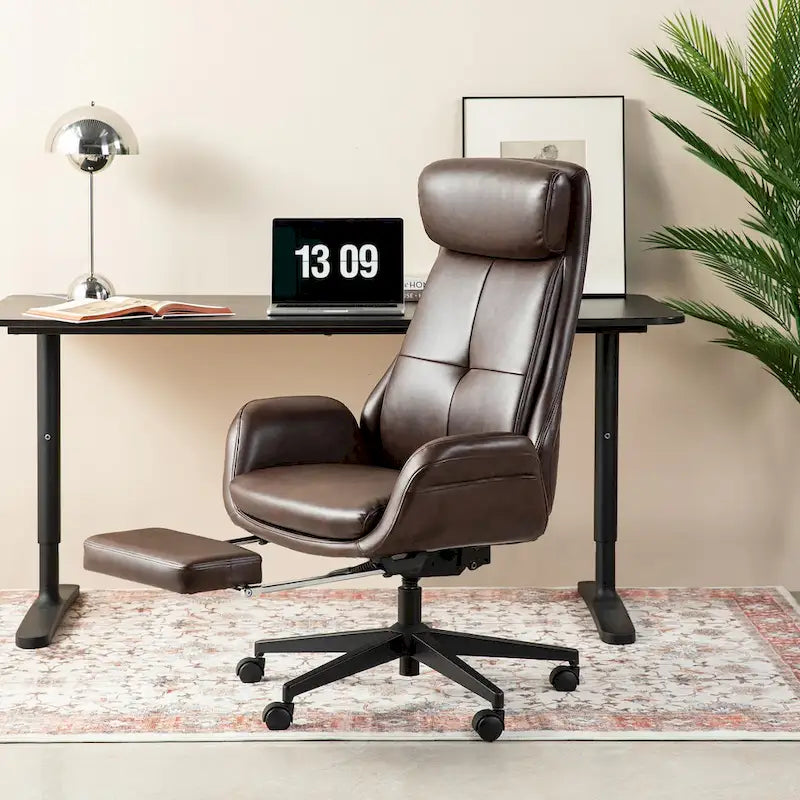 Chaise de bureau ergonomique inclinable et pivotante avec repose-pieds et accoudoirs