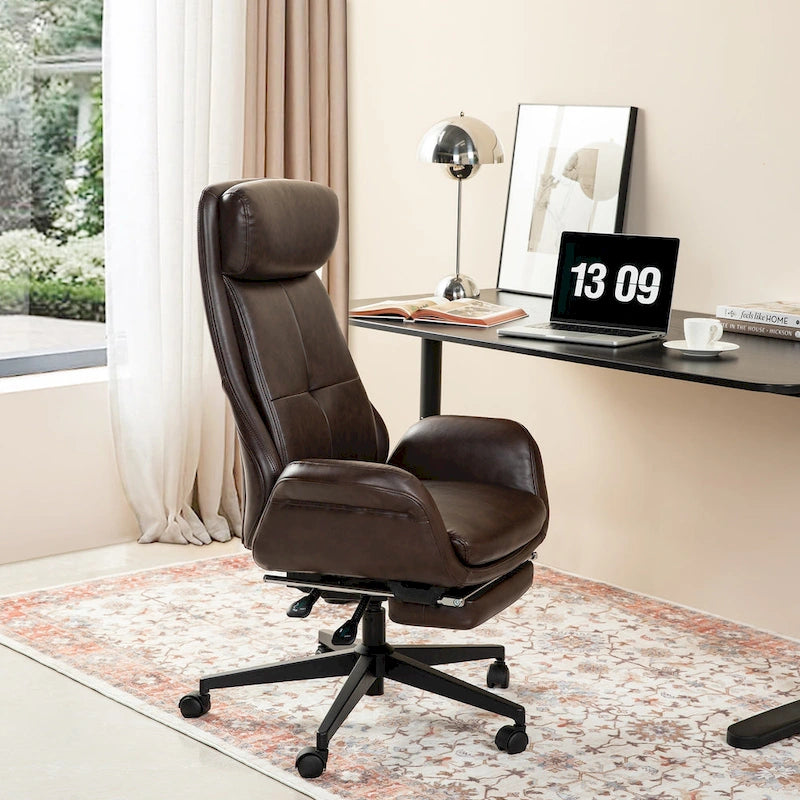 Chaise de bureau ergonomique inclinable et pivotante avec repose-pieds et accoudoirs