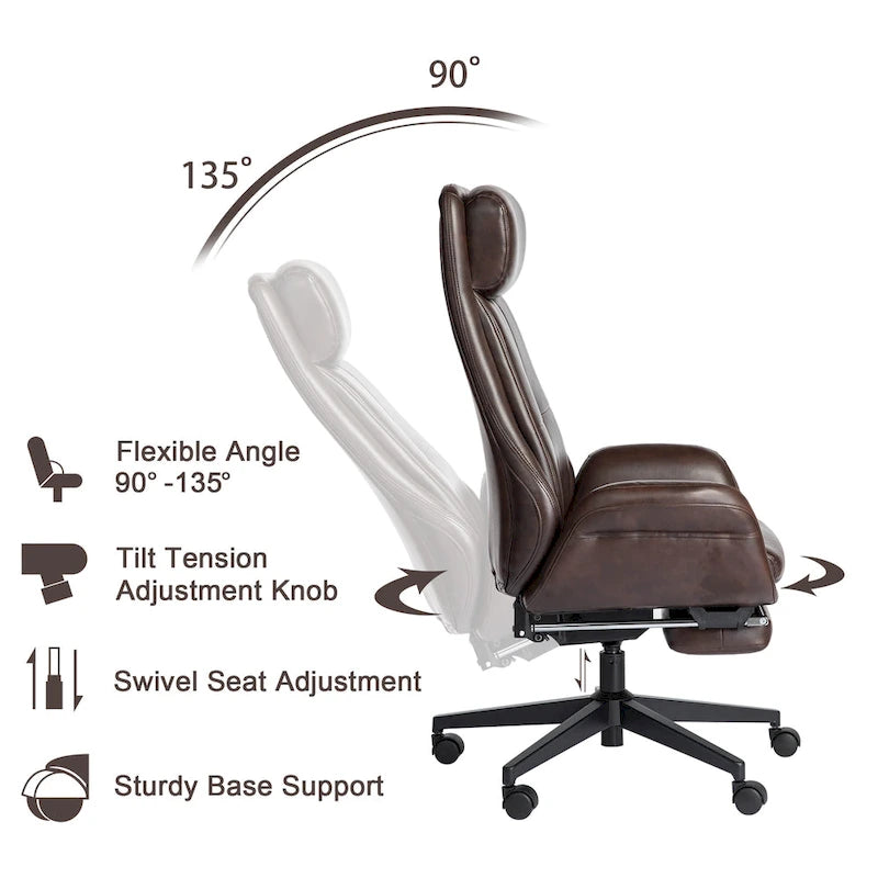 Chaise de bureau ergonomique inclinable et pivotante avec repose-pieds et accoudoirs