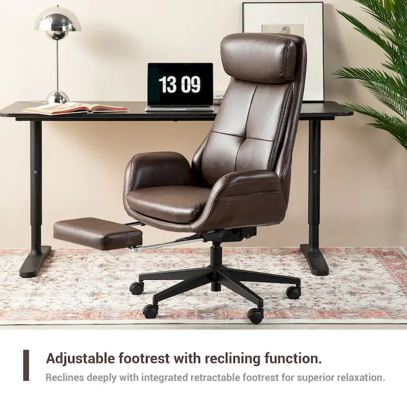 Chaise de bureau ergonomique inclinable et pivotante avec repose-pieds et accoudoirs