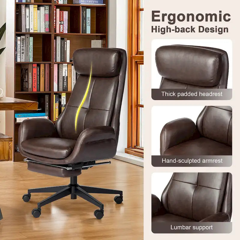 Chaise de bureau ergonomique inclinable et pivotante avec repose-pieds et accoudoirs