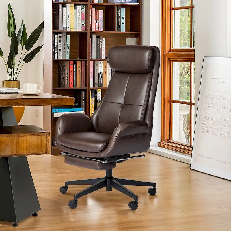 Chaise de bureau ergonomique inclinable et pivotante avec repose-pieds et accoudoirs