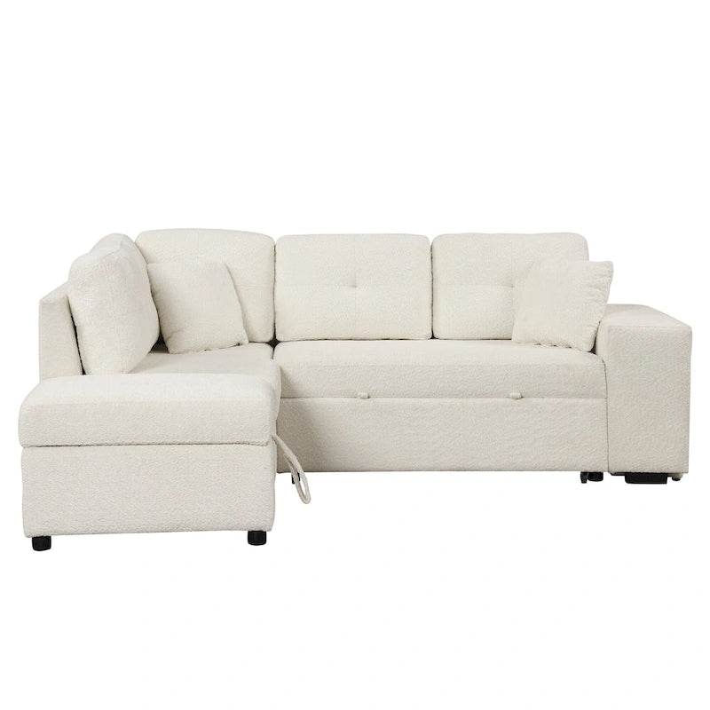 Canapé convertible (avec pouf de rangement, deux coussins décoratifs, deux tabourets et chargeur sans fil)