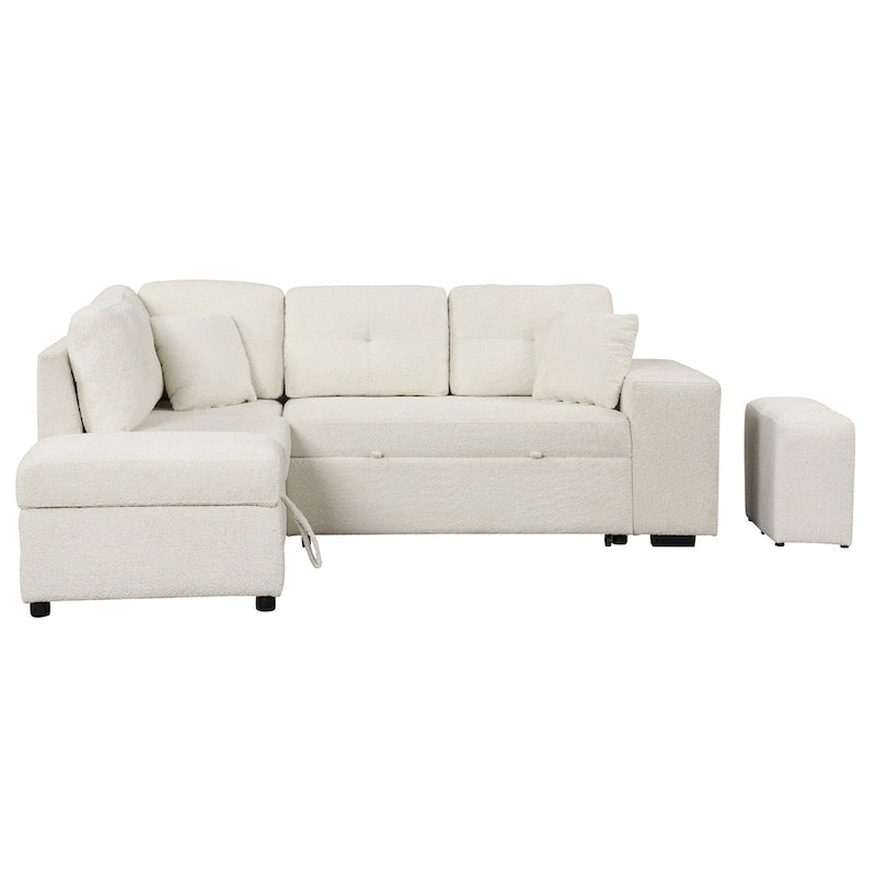 Canapé convertible (avec pouf de rangement, deux coussins décoratifs, deux tabourets et chargeur sans fil)