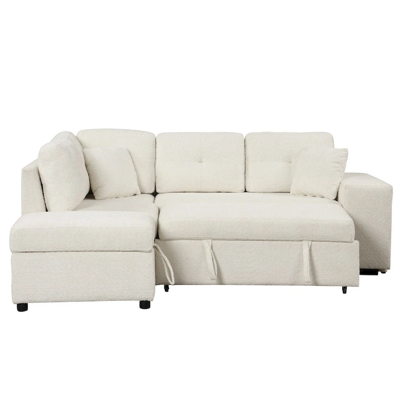 Canapé convertible (avec pouf de rangement, deux coussins décoratifs, deux tabourets et chargeur sans fil)