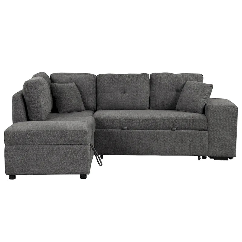 Canapé convertible (avec pouf de rangement, deux coussins décoratifs, deux tabourets et chargeur sans fil)