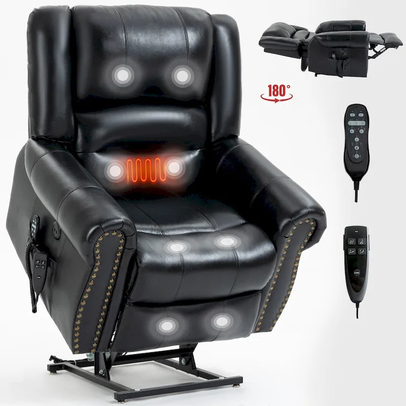 Fauteuil inclinable releveur en cuir véritable marron avec double moteur