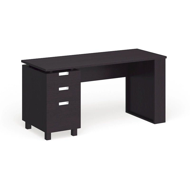 Bureau d'ordinateur moderne en bois couleur moka avec deux tiroirs, 149 cm