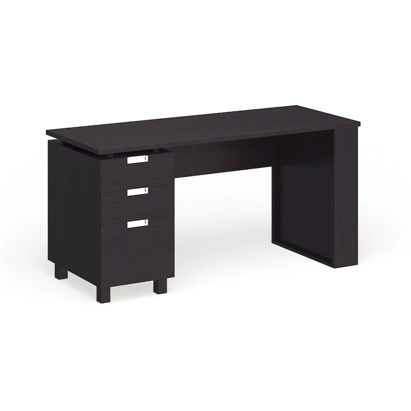 Bureau d'ordinateur moderne en bois couleur moka avec deux tiroirs, 149 cm