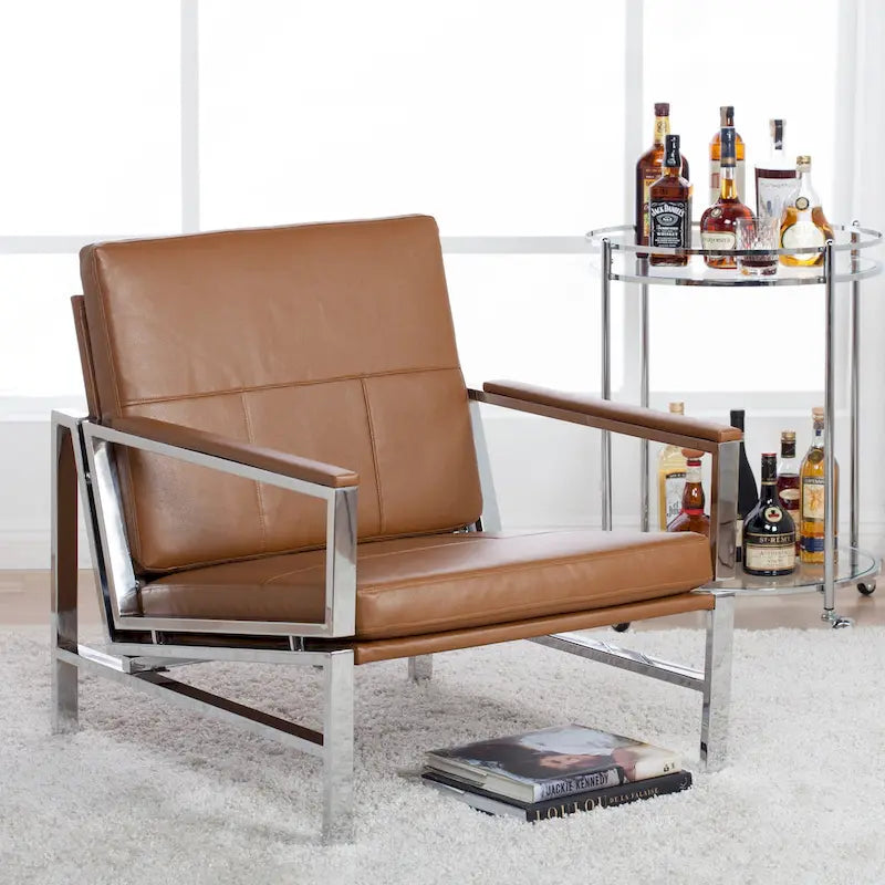 Chaise décontractée de style médiéval en métal et cuir recyclé