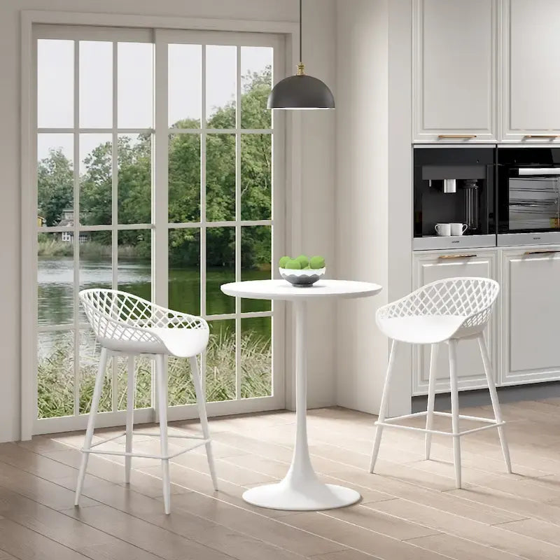 Tabouret de comptoir moderne du milieu du siècle avec pieds en acier pour l'intérieur ou l'extérieur - Lot de 2