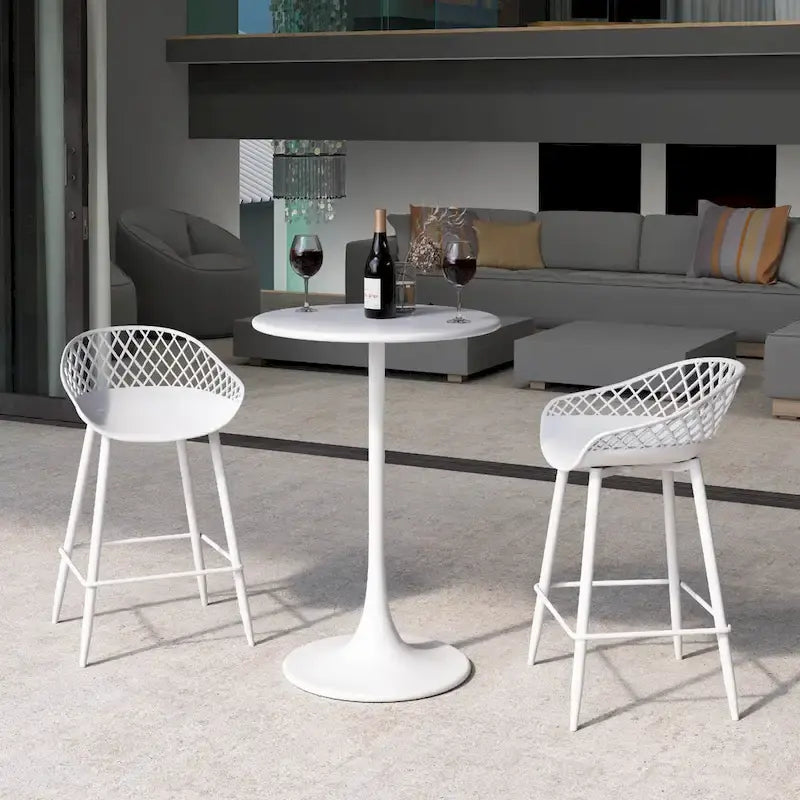 Tabouret de comptoir moderne du milieu du siècle avec pieds en acier pour l'intérieur ou l'extérieur - Lot de 2