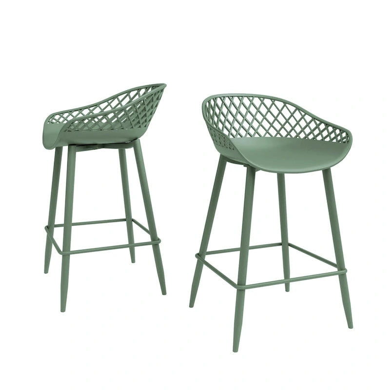 Tabouret de comptoir moderne du milieu du siècle avec pieds en acier pour l'intérieur ou l'extérieur - Lot de 2