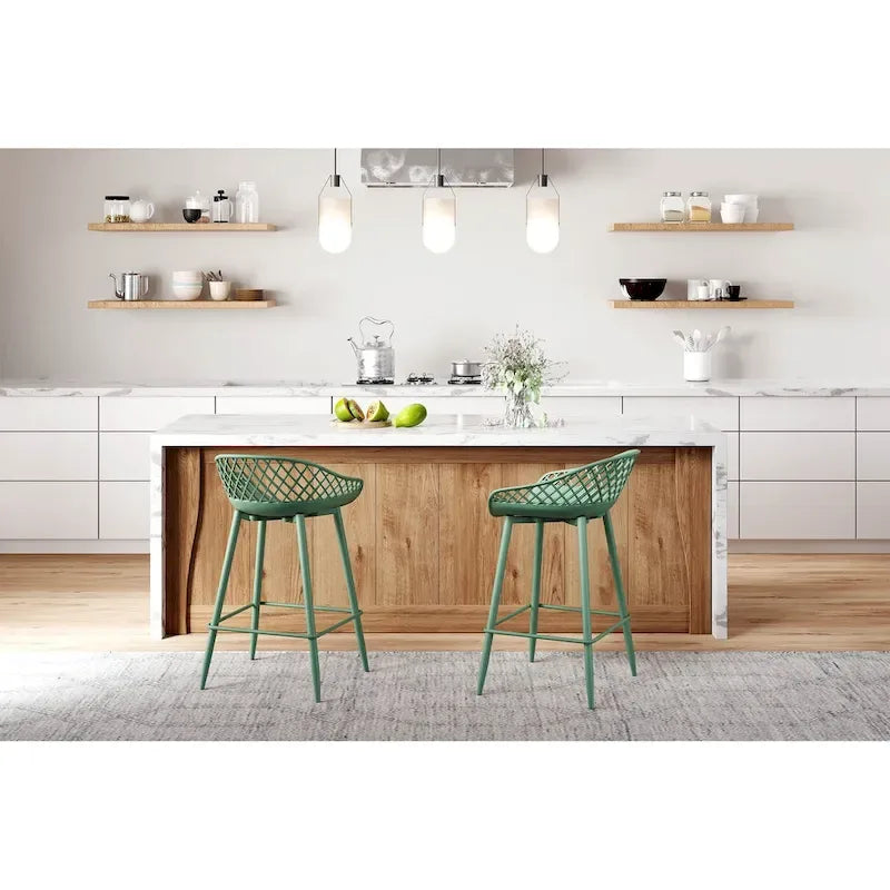 Tabouret de comptoir moderne du milieu du siècle avec pieds en acier pour l'intérieur ou l'extérieur - Lot de 2