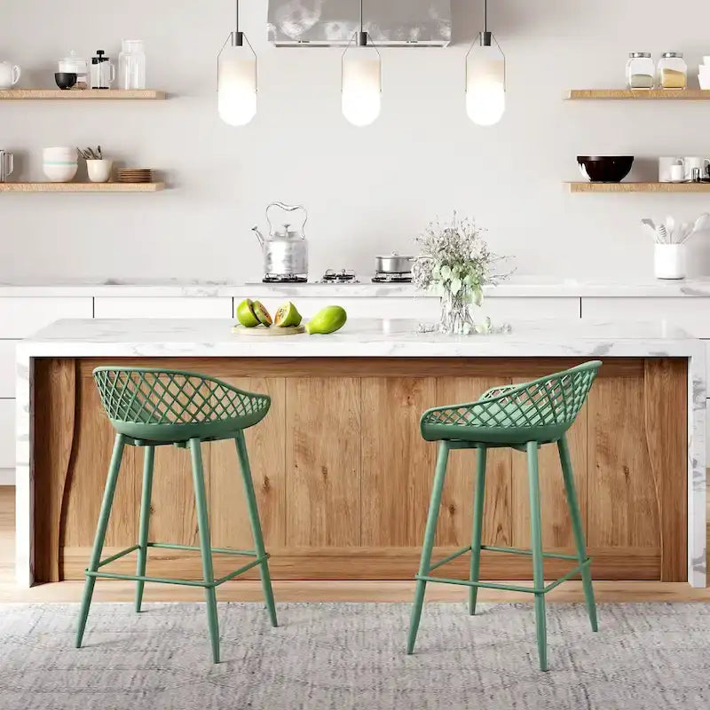 Tabouret de comptoir moderne du milieu du siècle avec pieds en acier pour l'intérieur ou l'extérieur - Lot de 2