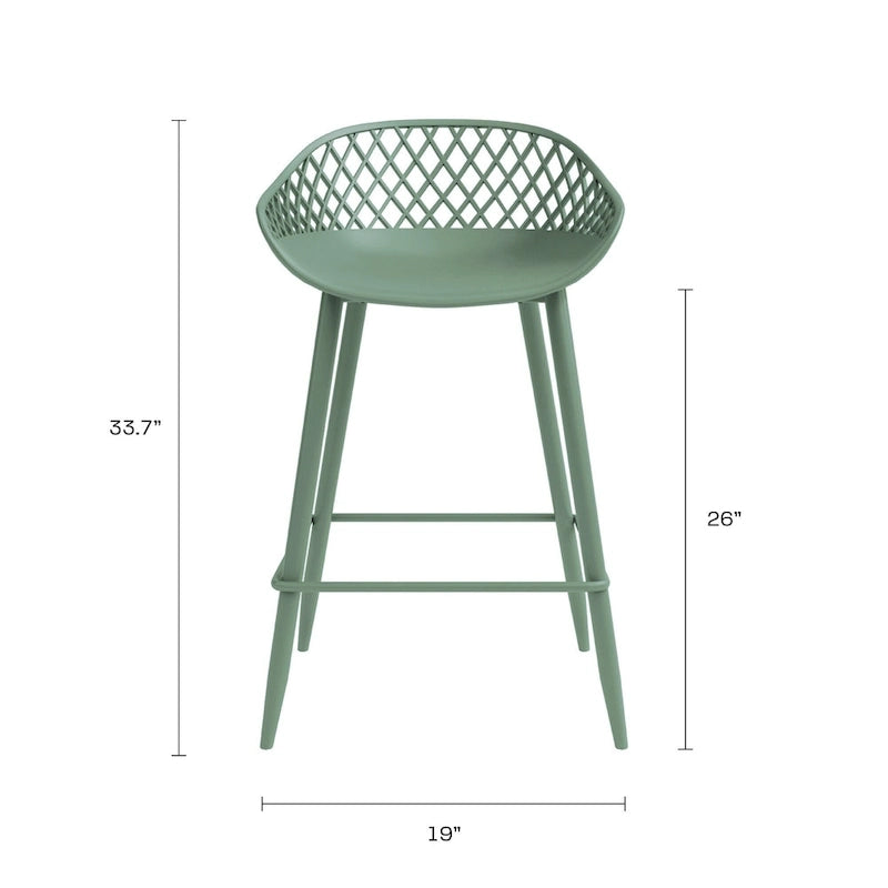 Tabouret de comptoir moderne du milieu du siècle avec pieds en acier pour l'intérieur ou l'extérieur - Lot de 2