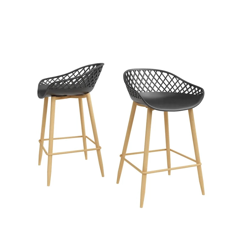 Tabouret de comptoir moderne du milieu du siècle avec pieds en acier pour l'intérieur ou l'extérieur - Lot de 2