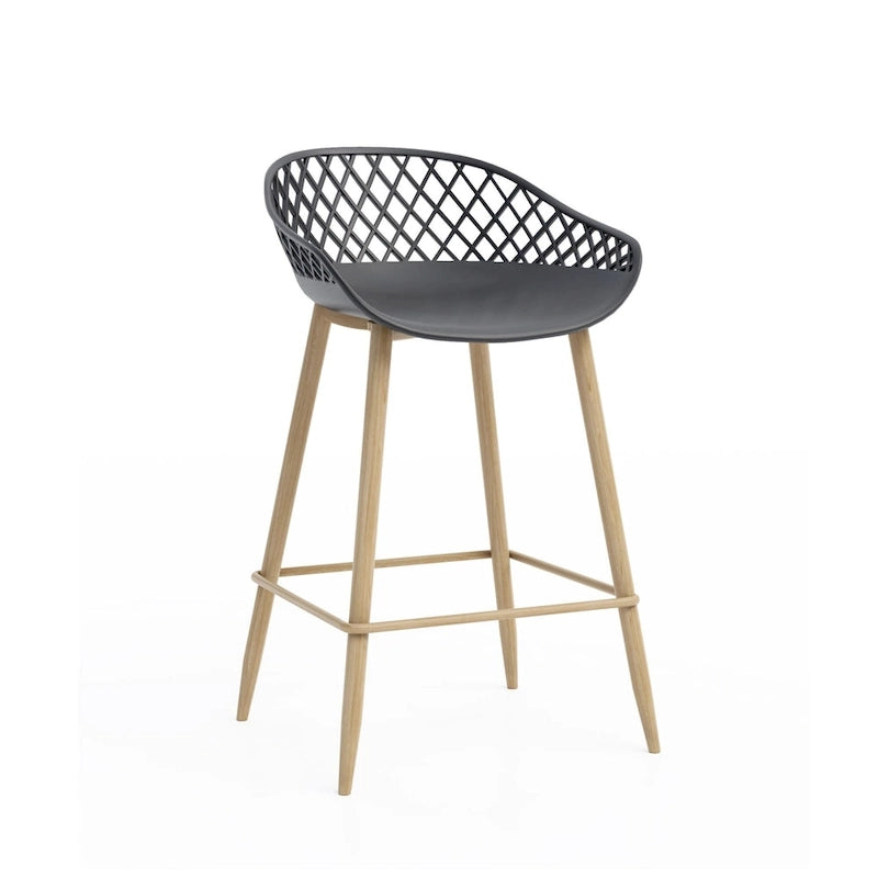 Tabouret de comptoir moderne du milieu du siècle avec pieds en acier pour l'intérieur ou l'extérieur - Lot de 2