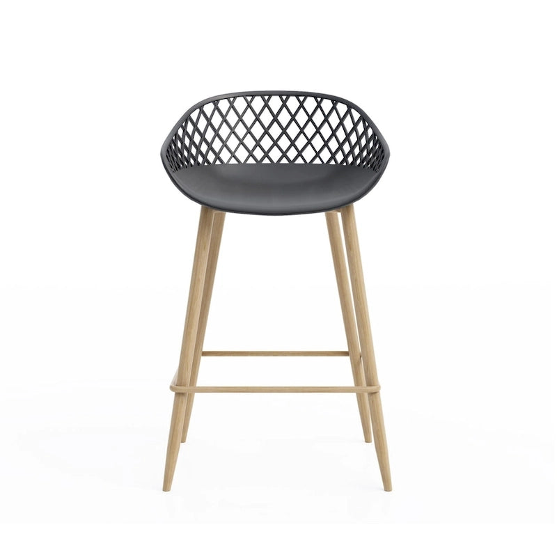 Tabouret de comptoir moderne du milieu du siècle avec pieds en acier pour l'intérieur ou l'extérieur - Lot de 2