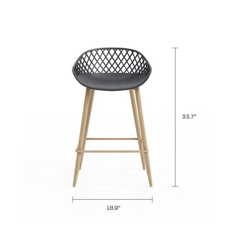 Tabouret de comptoir moderne du milieu du siècle avec pieds en acier pour l'intérieur ou l'extérieur - Lot de 2