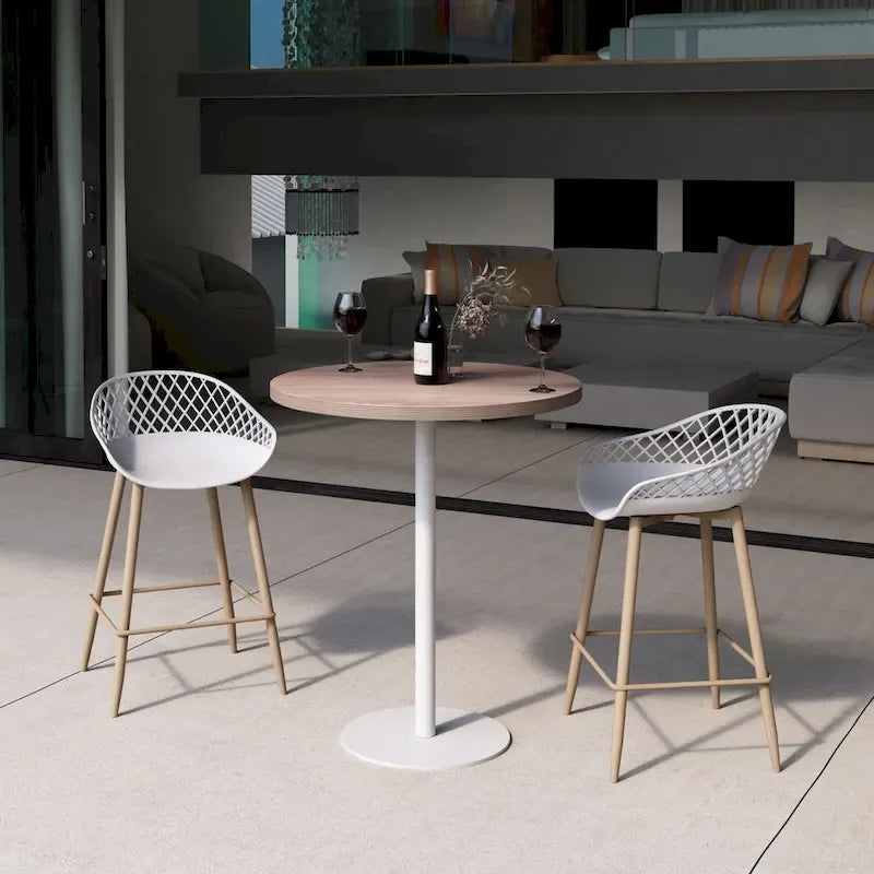Tabouret de comptoir moderne du milieu du siècle avec pieds en acier pour l'intérieur ou l'extérieur - Lot de 2