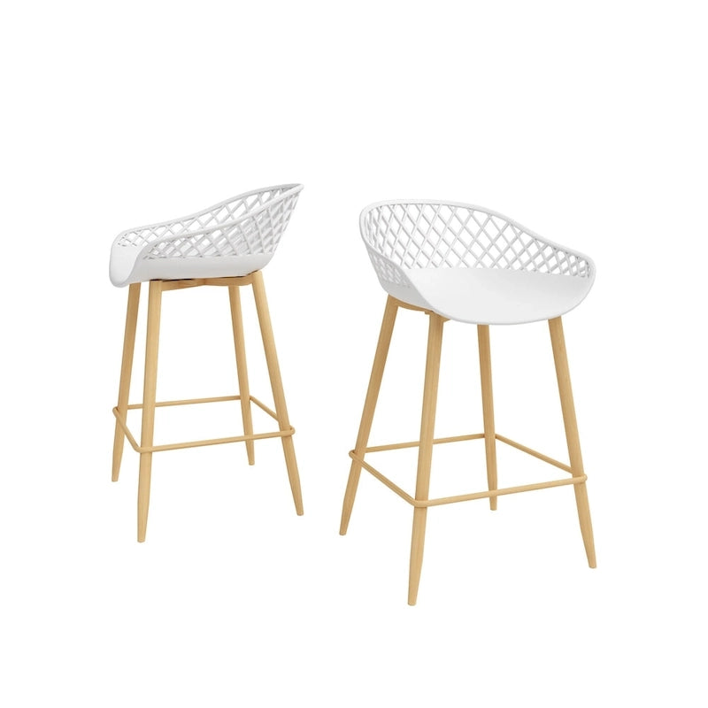 Tabouret de comptoir moderne du milieu du siècle avec pieds en acier pour l'intérieur ou l'extérieur - Lot de 2