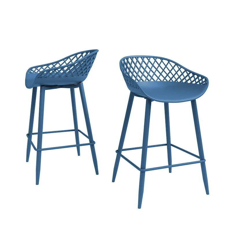 Tabouret de comptoir moderne du milieu du siècle avec pieds en acier pour l'intérieur ou l'extérieur - Lot de 2