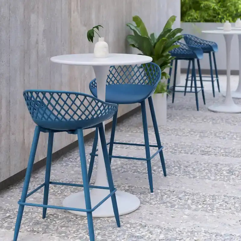 Tabouret de comptoir moderne du milieu du siècle avec pieds en acier pour l'intérieur ou l'extérieur - Lot de 2