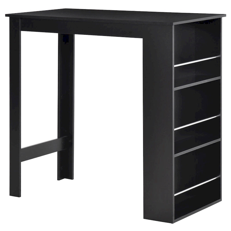 Table de bar moderne, table de salle à manger hauteur comptoir avec 3 étagères de rangement pour cuisine, salle à manger, salon, noir
