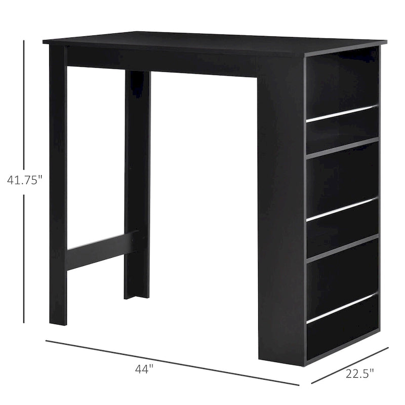 Table de bar moderne, table de salle à manger hauteur comptoir avec 3 étagères de rangement pour cuisine, salle à manger, salon, noir