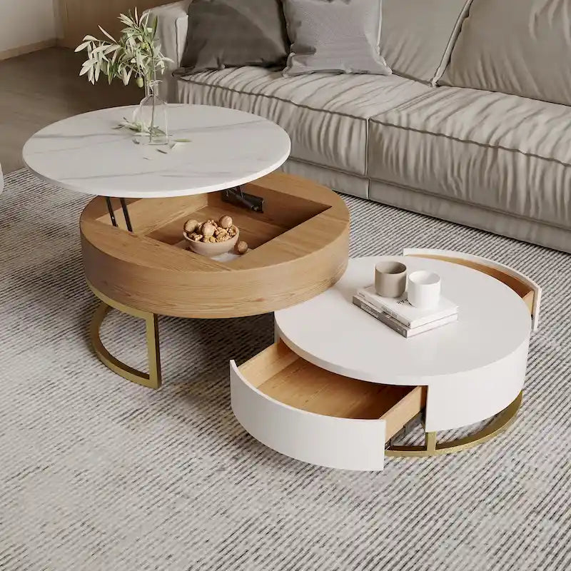 Table basse relevable ronde blanche