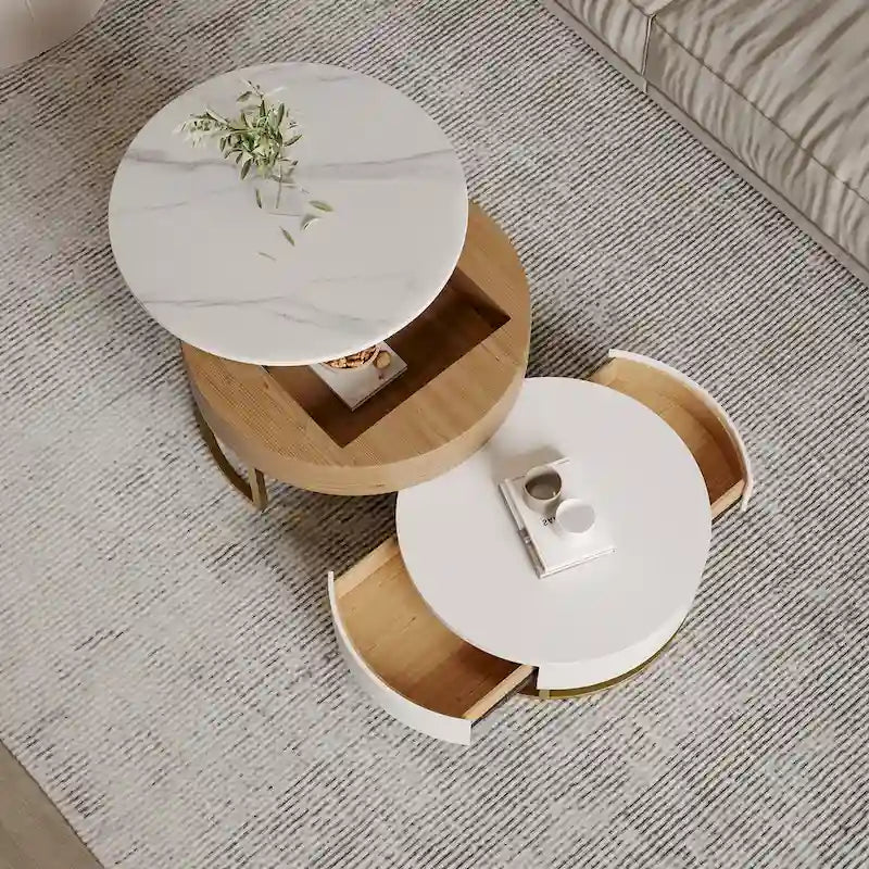 Table basse relevable ronde blanche