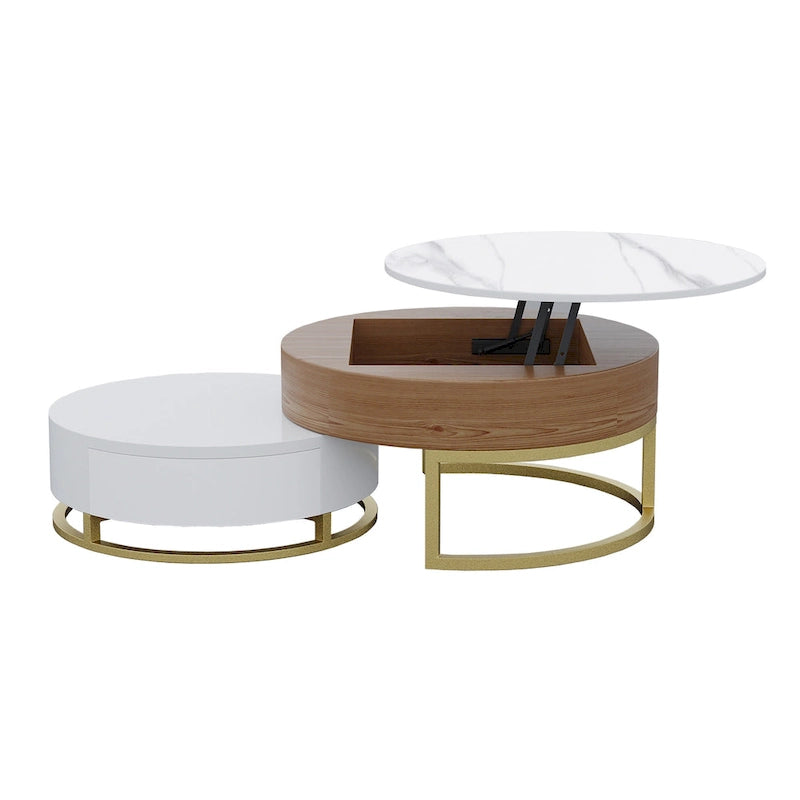 Table basse relevable ronde blanche
