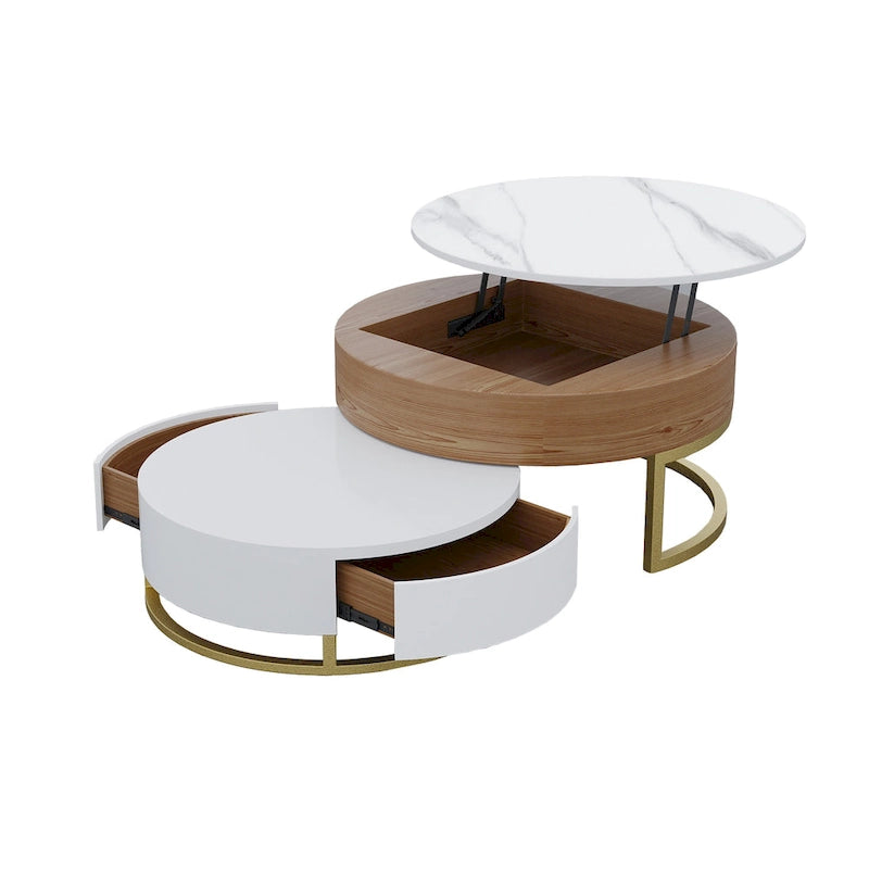 Table basse relevable ronde blanche
