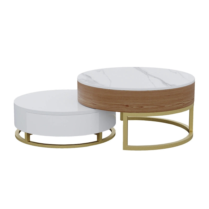 Table basse relevable ronde blanche