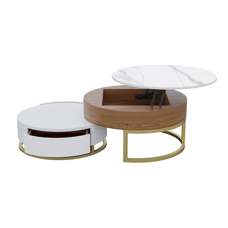 Table basse relevable ronde blanche