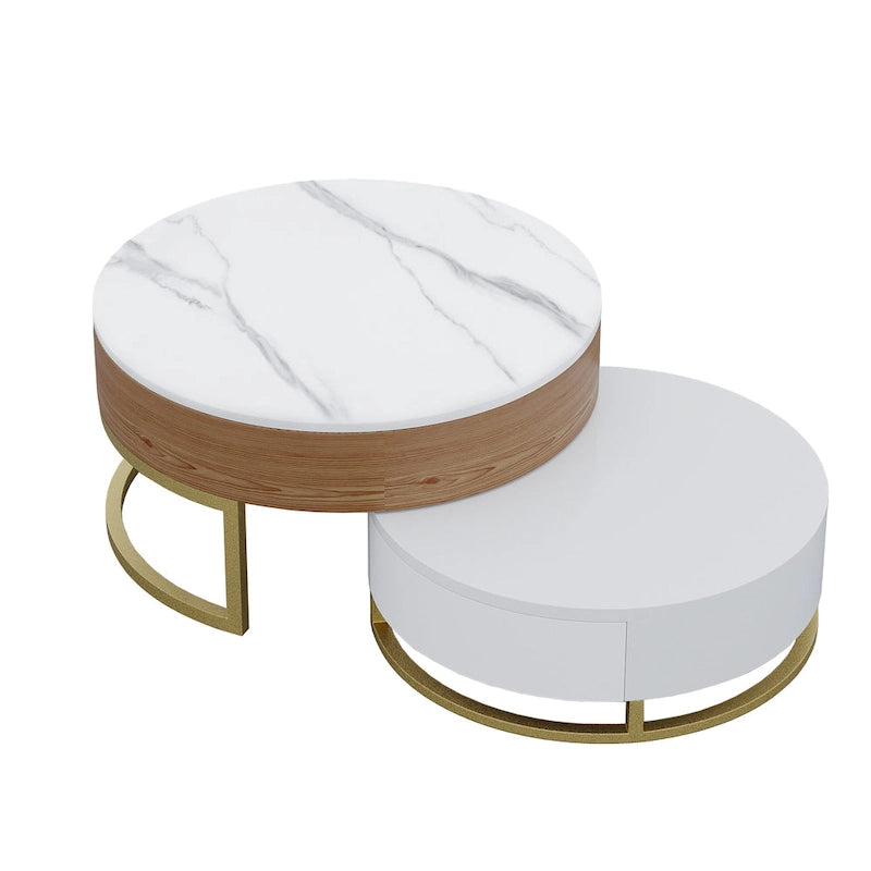 Table basse relevable ronde blanche