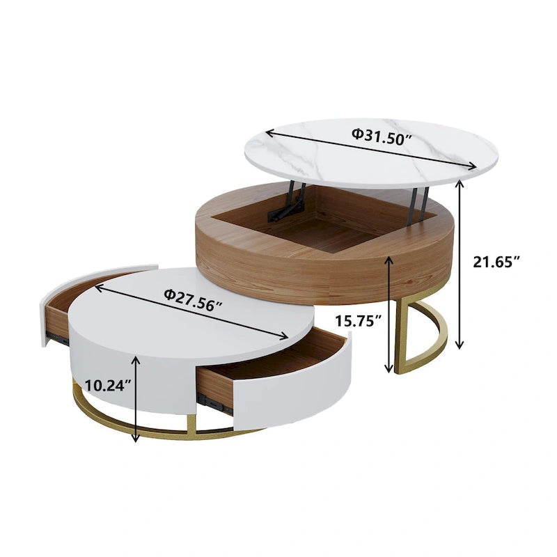 Table basse relevable ronde blanche