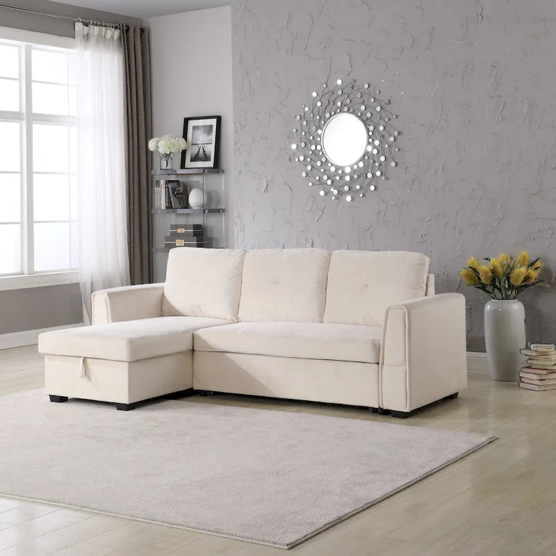 Canapé de rangement en velours de 231 cm de large — Méridienne et canapé-lit modulables