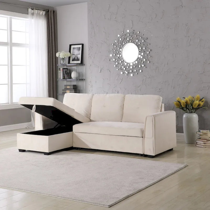 Canapé de rangement en velours de 231 cm de large — Méridienne et canapé-lit modulables