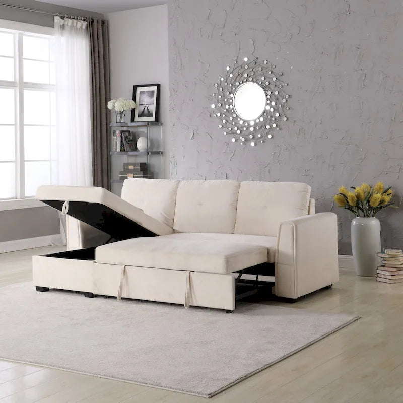 Canapé de rangement en velours de 231 cm de large — Méridienne et canapé-lit modulables