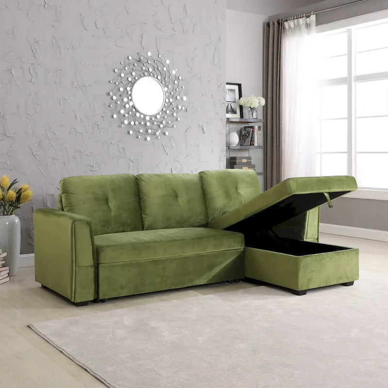 Canapé de rangement en velours de 231 cm de large — Méridienne et canapé-lit modulables