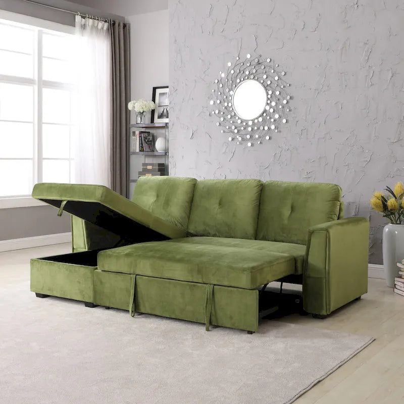 Canapé de rangement en velours de 231 cm de large — Méridienne et canapé-lit modulables