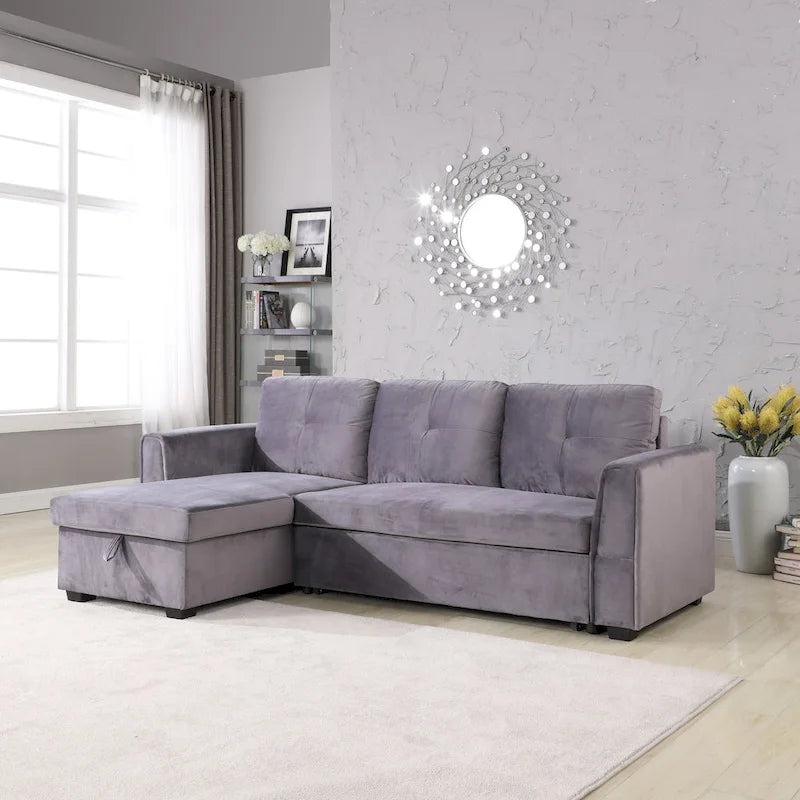 Canapé de rangement en velours de 231 cm de large — Méridienne et canapé-lit modulables