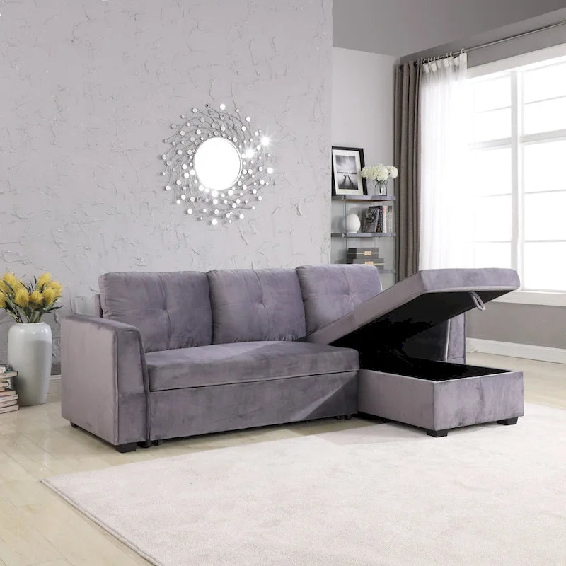 Canapé de rangement en velours de 231 cm de large — Méridienne et canapé-lit modulables