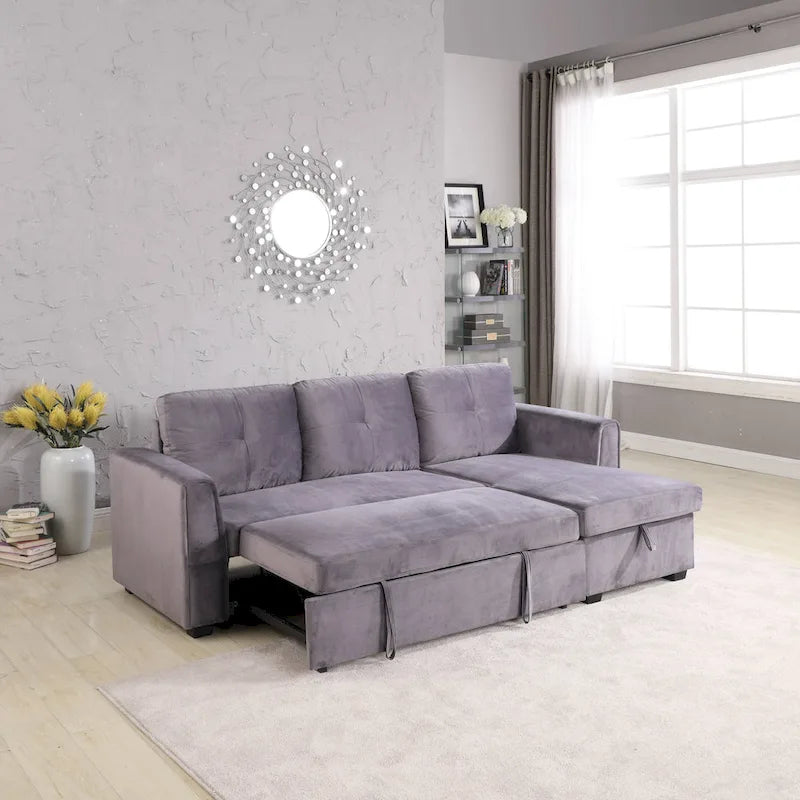Canapé de rangement en velours de 231 cm de large — Méridienne et canapé-lit modulables