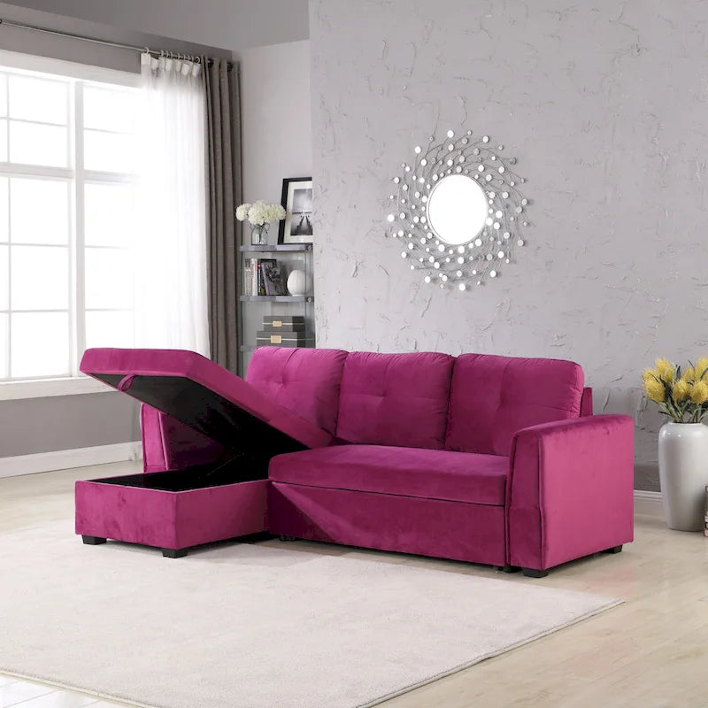 Canapé de rangement en velours de 231 cm de large — Méridienne et canapé-lit modulables