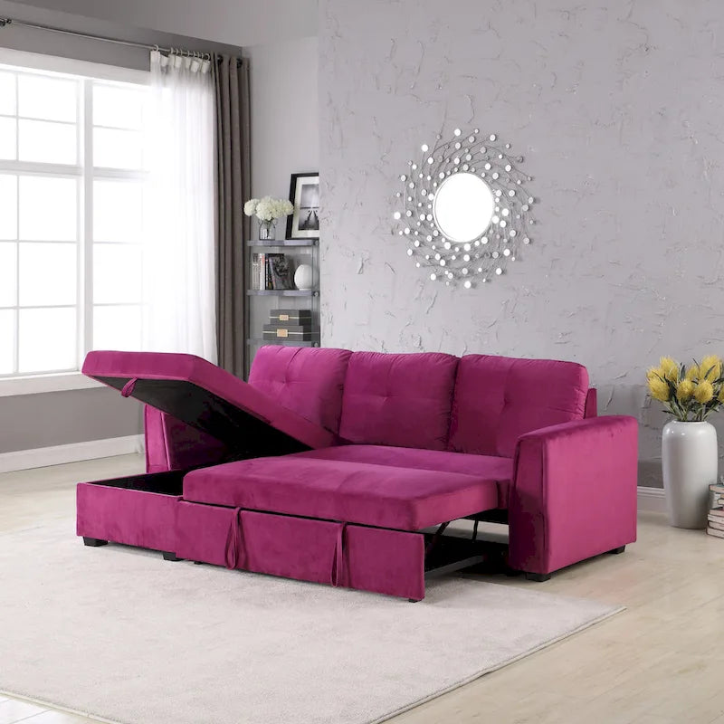 Canapé de rangement en velours de 231 cm de large — Méridienne et canapé-lit modulables